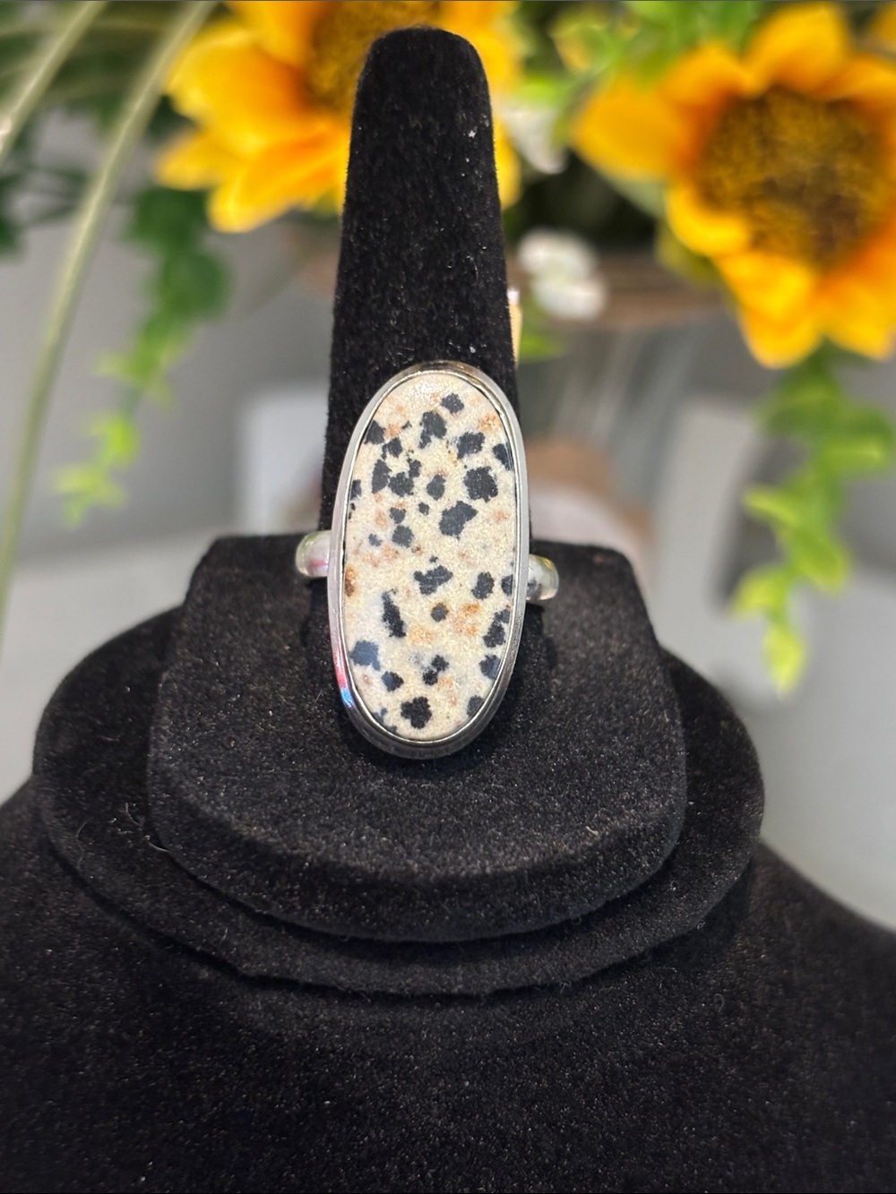 Dalmatian Jasper Oval Sterling Ring Size 9.5
